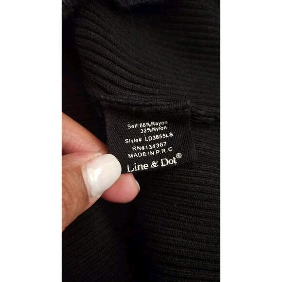 Line & Dot Revolve Black Midi Knit Stretch Dress Size Medium Wide Sleeve Bodycon - Picture 6 of 9